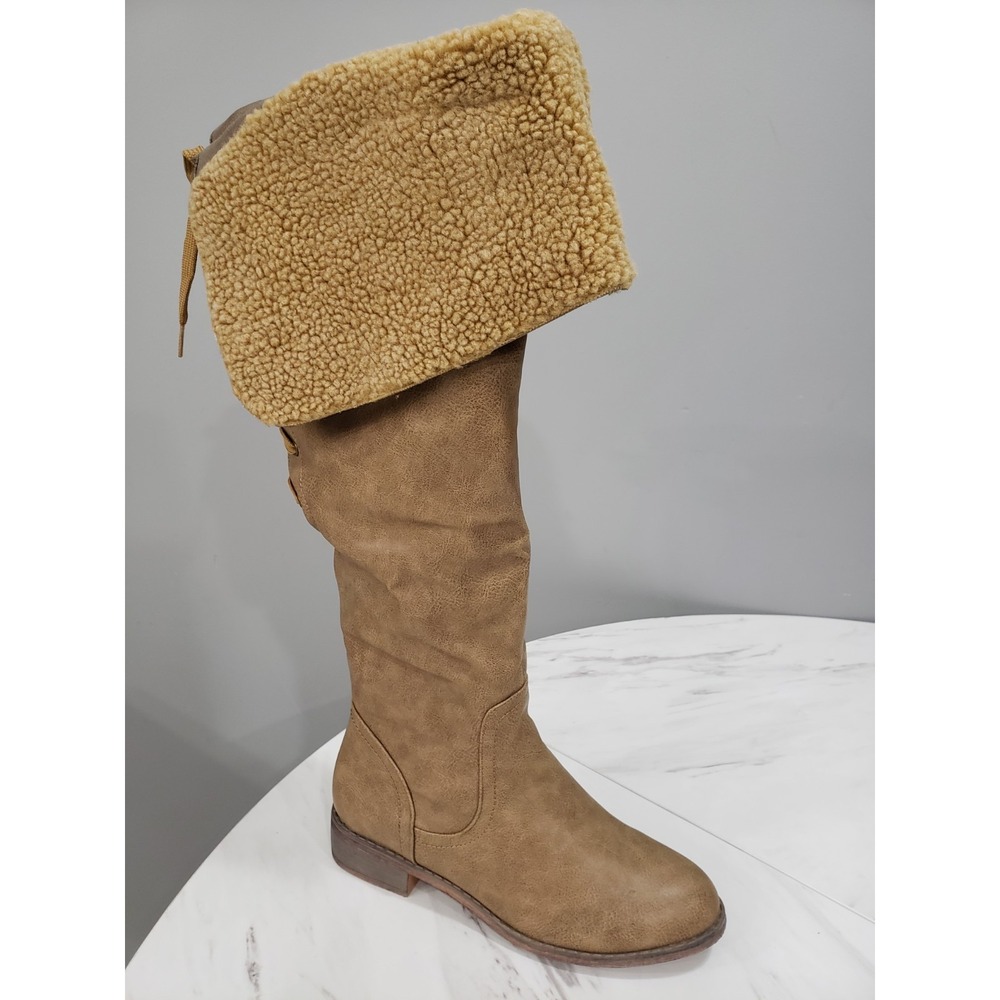 NEW NO BOX SZ 8.5 Tall Sherpa Lace Up Taupe Boots Size 8.5 Riding Boho Whimsical